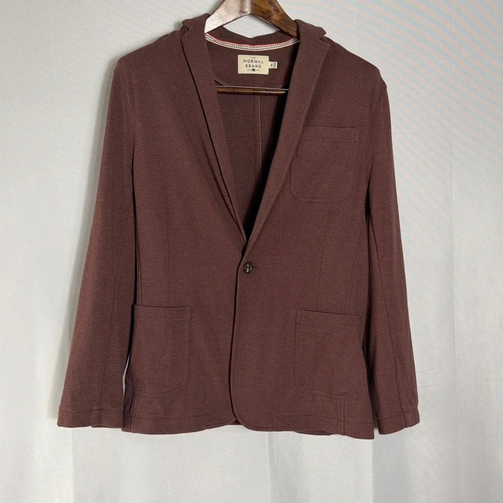 The Normal Brand Blazer Knit Cotton Blend Patch Pocket Brown Mens Size Medium